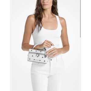 MICHAEL KORS Jana Extra-Small Studded Leather Crossbody White Bag.